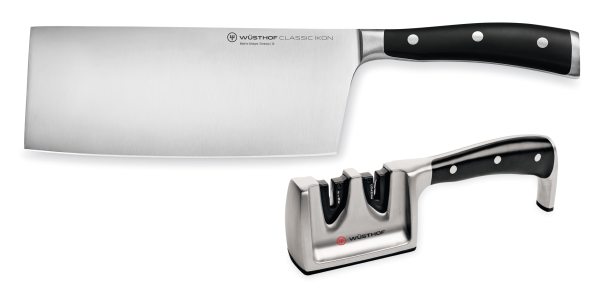 Wüsthof Messersatz Chinesisches Kochmesser & Messerschärfer Classic Ikon